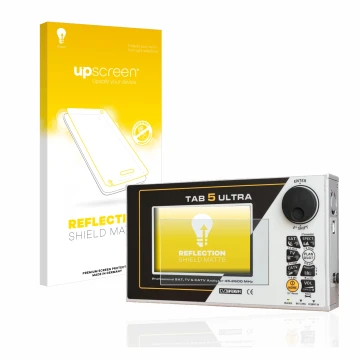 Face avant d’un emballage produit avec le logo de la marque upscreen. À côté, l’appareil Rover TAB 5 ULTRA est représenté avec