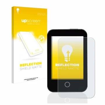 Face avant d’un emballage produit avec le logo de la marque upscreen. À côté, l’appareil Medtrum Touchcare nano CGM est représ