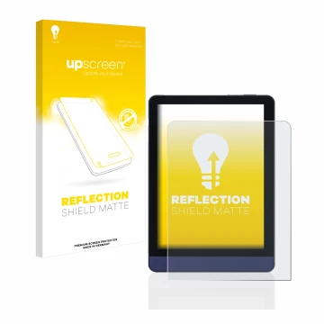 Face avant d’un emballage produit avec le logo de la marque upscreen. À côté, l’appareil Meebook M6 6