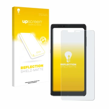 Face avant d’un emballage produit avec le logo de la marque upscreen. À côté, l’appareil Hisense A9 est représenté avec la pro