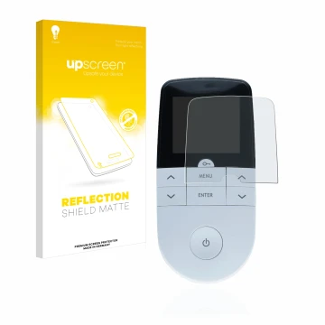 Face avant d’un emballage produit avec le logo de la marque upscreen. À côté, l’appareil Beurer EM 49 Digital TENS/EMS est rep