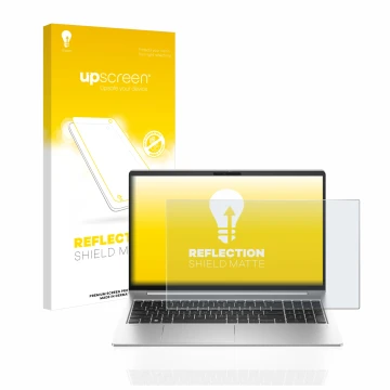 Face avant d’un emballage produit avec le logo de la marque upscreen. À côté, l’appareil HP ProBook 450 G10 est représenté ave