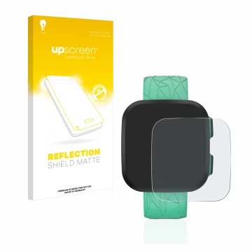 Face avant d’un emballage produit avec le logo de la marque upscreen. À côté, l’appareil Garmin Bounce est représenté avec la 