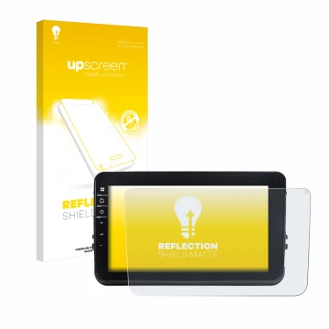 Face avant d’un emballage produit avec le logo de la marque upscreen. À côté, l’appareil Dynavin D8-V8 8