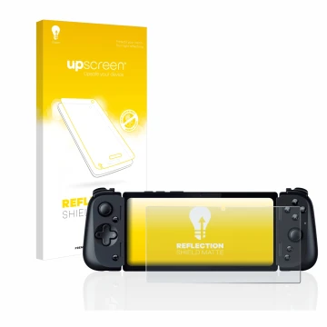 Face avant d’un emballage produit avec le logo de la marque upscreen. À côté, l’appareil Razer Edge 5G est représenté avec la 