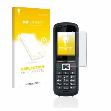 Face avant d’un emballage produit avec le logo de la marque upscreen. À côté, l’appareil Gigaset R700H Pro est représenté avec