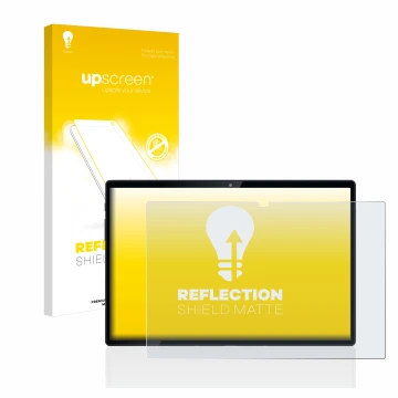 Face avant d’un emballage produit avec le logo de la marque upscreen. À côté, l’appareil Mediacom SmartPad Azimut 3 Lite 4G es