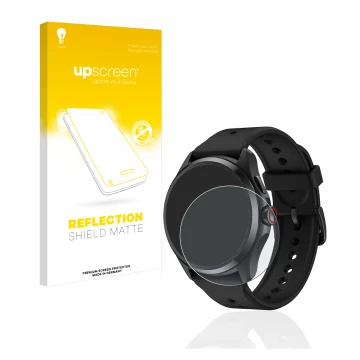 Face avant d’un emballage produit avec le logo de la marque upscreen. À côté, l’appareil Mobvoi TicWatch Pro 5 est représenté 