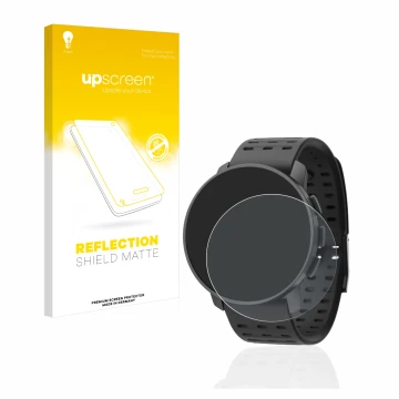 Face avant d’un emballage produit avec le logo de la marque upscreen. À côté, l’appareil Suunto 9 Peak Pro est représenté avec