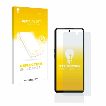 Face avant d’un emballage produit avec le logo de la marque upscreen. À côté, l’appareil Oppo A98 5G est représenté avec la pr