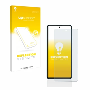 Face avant d’un emballage produit avec le logo de la marque upscreen. À côté, l’appareil Xiaomi Poco F5 est représenté avec la