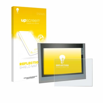 Face avant d’un emballage produit avec le logo de la marque upscreen. À côté, l’appareil Siemens Simatic TP1200 Comfort 12