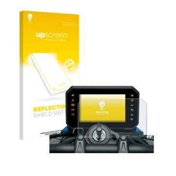 Face avant d’un emballage produit avec le logo de la marque upscreen. À côté, l’appareil Suzuki GSX-8S 2023 est représenté ave