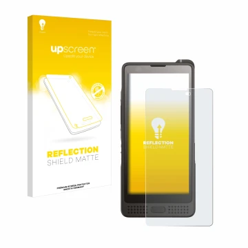 Face avant d’un emballage produit avec le logo de la marque upscreen. À côté, l’appareil Sonim XP10 est représenté avec la pro
