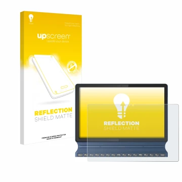Face avant d’un emballage produit avec le logo de la marque upscreen. À côté, l’appareil Lenovo IdeaPad Duet 3i Gen 8 11