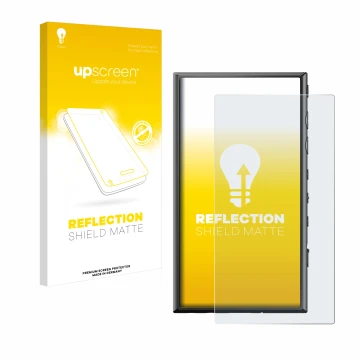 Face avant d’un emballage produit avec le logo de la marque upscreen. À côté, l’appareil Sony Walkman NW-A306 est représenté a