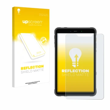 Face avant d’un emballage produit avec le logo de la marque upscreen. À côté, l’appareil Ulefone Armor Pad 8 est représenté av