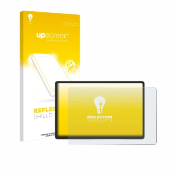 Face avant d’un emballage produit avec le logo de la marque upscreen. À côté, l’appareil Samsung Galaxy Tab S9 Plus 5G est rep