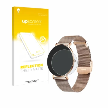 Face avant d’un emballage produit avec le logo de la marque upscreen. À côté, l’appareil Xcoast X-Watch Siona 2 est représenté