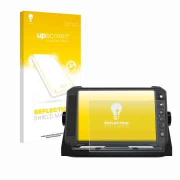 Face avant d’un emballage produit avec le logo de la marque upscreen. À côté, l’appareil Lowrance Elite FS 7 est représenté av