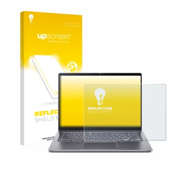Face avant d’un emballage produit avec le logo de la marque upscreen. À côté, l’appareil Acer Chromebook Spin 714 est représen
