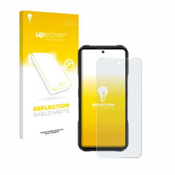 Face avant d’un emballage produit avec le logo de la marque upscreen. À côté, l’appareil Doogee V20 Pro est représenté avec la