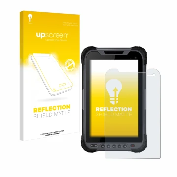 Face avant d’un emballage produit avec le logo de la marque upscreen. À côté, l’appareil Stonex UT32 Rugged Tablet est représe