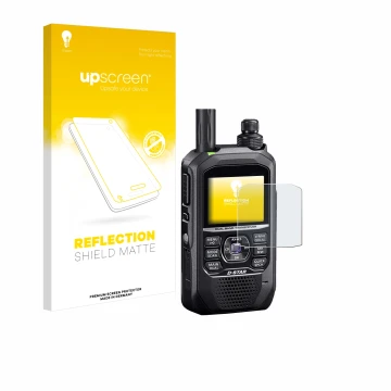 Face avant d’un emballage produit avec le logo de la marque upscreen. À côté, l’appareil Icom ID-50E est représenté avec la pr