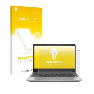 Face avant d’un emballage produit avec le logo de la marque upscreen. À côté, l’appareil HP 250 G9 est représenté avec la prot