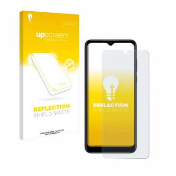 Face avant d’un emballage produit avec le logo de la marque upscreen. À côté, l’appareil ZTE Blade V50 Design 5G est représent