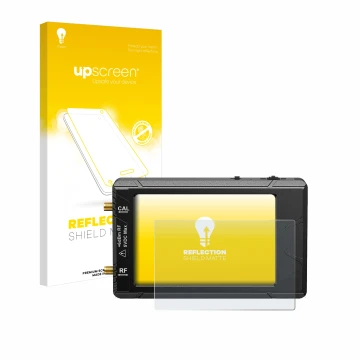 Face avant d’un emballage produit avec le logo de la marque upscreen. À côté, l’appareil tinySA ultra spectrum analyser est re