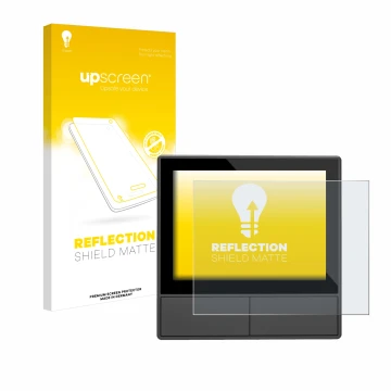 Face avant d’un emballage produit avec le logo de la marque upscreen. À côté, l’appareil SONOFF NSPanel Smart Scene Wall Switc