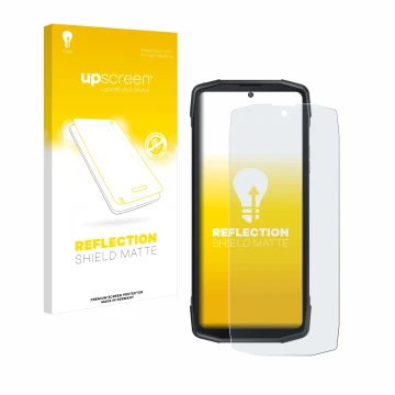 Face avant d’un emballage produit avec le logo de la marque upscreen. À côté, l’appareil Cubot King Kong Star est représenté a