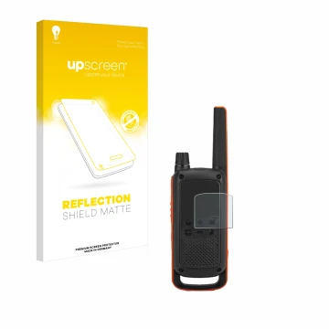Face avant d’un emballage produit avec le logo de la marque upscreen. À côté, l’appareil Motorola Talkabout T82 est représenté