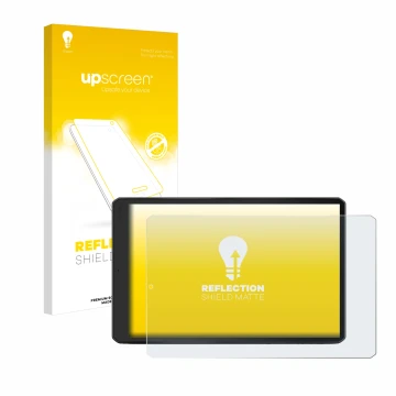 Face avant d’un emballage produit avec le logo de la marque upscreen. À côté, l’appareil Garmin Camper 1095 est représenté ave