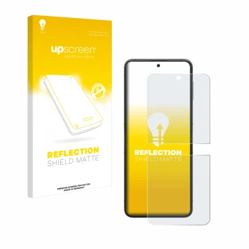 Face avant d’un emballage produit avec le logo de la marque upscreen. À côté, l’appareil Samsung Galaxy Z Flip 5 est représent