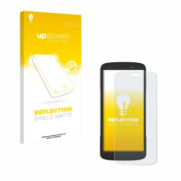 Face avant d’un emballage produit avec le logo de la marque upscreen. À côté, l’appareil Zebra TC22 est représenté avec la pro