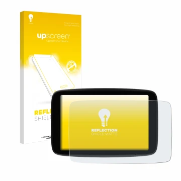 Face avant d’un emballage produit avec le logo de la marque upscreen. À côté, l’appareil TomTom GO Expert Plus 7