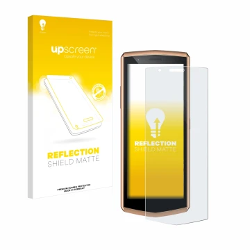 Face avant d’un emballage produit avec le logo de la marque upscreen. À côté, l’appareil Cubot Pocket 3 est représenté avec la