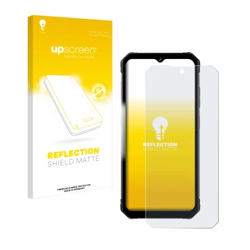 Face avant d’un emballage produit avec le logo de la marque upscreen. À côté, l’appareil Fossibot F102 est représenté avec la 