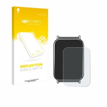 Face avant d’un emballage produit avec le logo de la marque upscreen. À côté, l’appareil Xiaomi Mi Band 8 Pro est représenté a