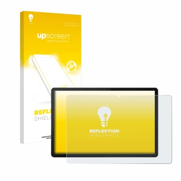 Face avant d’un emballage produit avec le logo de la marque upscreen. À côté, l’appareil Lenovo Tab P12 2023 est représenté av