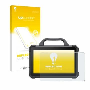 Face avant d’un emballage produit avec le logo de la marque upscreen. À côté, l’appareil Launch X-431 Tab VII (Tab 7) Elite es