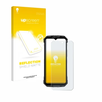 Face avant d’un emballage produit avec le logo de la marque upscreen. À côté, l’appareil Doogee S110 est représenté avec la pr