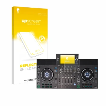 Face avant d’un emballage produit avec le logo de la marque upscreen. À côté, l’appareil Denon DJ SC LIVE 4 est représenté ave