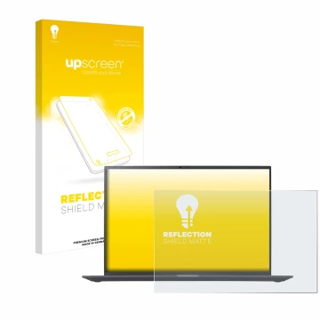 Face avant d’un emballage produit avec le logo de la marque upscreen. À côté, l’appareil LG gram 16'' 2023 est représenté avec