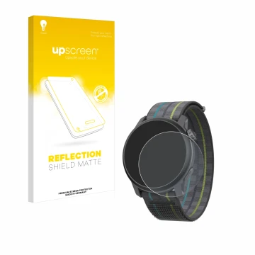 Face avant d’un emballage produit avec le logo de la marque upscreen. À côté, l’appareil Coros Pace 3 est représenté avec la p