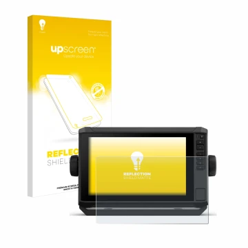 Face avant d’un emballage produit avec le logo de la marque upscreen. À côté, l’appareil Garmin ECHOMAP UHD2 9