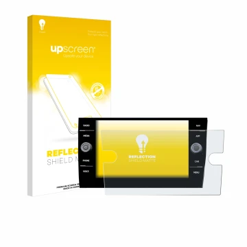 Face avant d’un emballage produit avec le logo de la marque upscreen. À côté, l’appareil Volkswagen Taigo Discover Media 8” 20