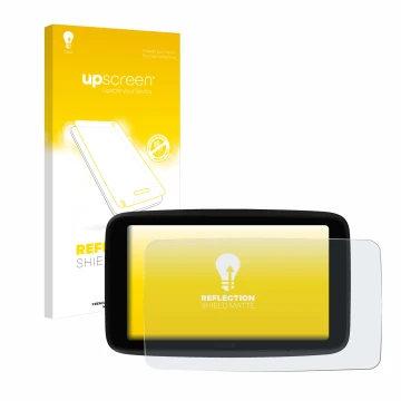 Face avant d’un emballage produit avec le logo de la marque upscreen. À côté, l’appareil TomTom GO Superior 6